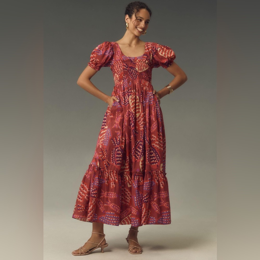 NWT FARM RIO x Anthropologie Puff-sleeve Maxi dress